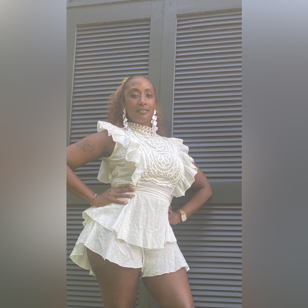 White Lace Ruffle High-Neck Dress - Picture 5 of 5